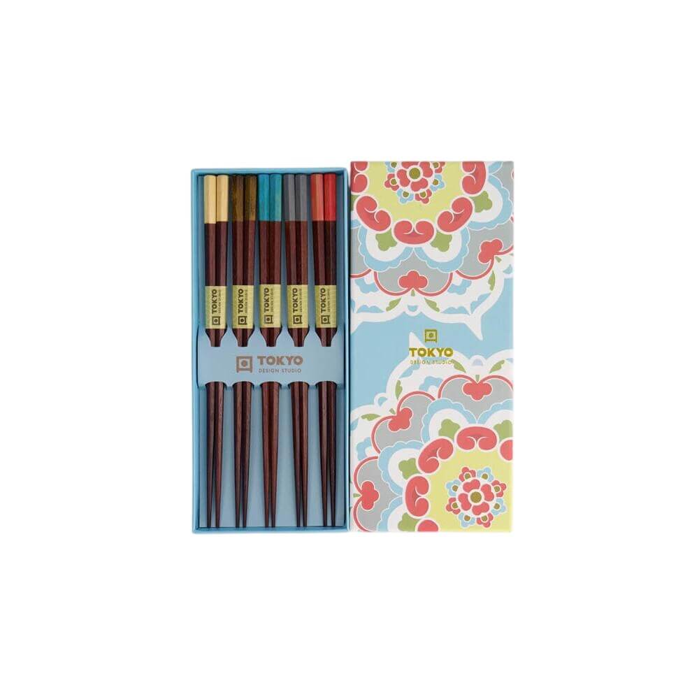 Tokyo Design Studio Wooden Blue Mandala Set of 5 Chopsticks Giftset